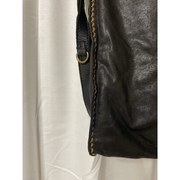 Lucky Brand Abbey Road Black Leather Embroidered Crossbody Tote Purse Bag Boho - Picture 5 of 8